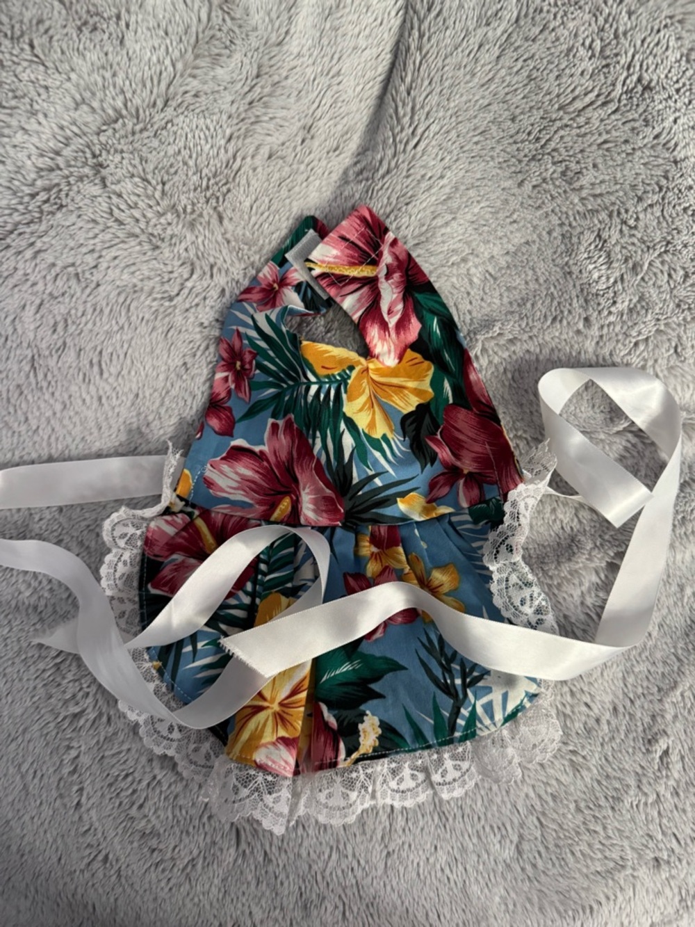 Floral Lace Trim Pet Dress with Ribbon Ties